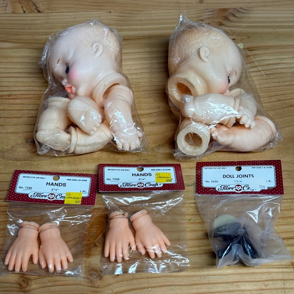 Fibre-Craft Vintage Doll Parts Lot Sealed Baby Heads Hands Joints No 7296 2420
